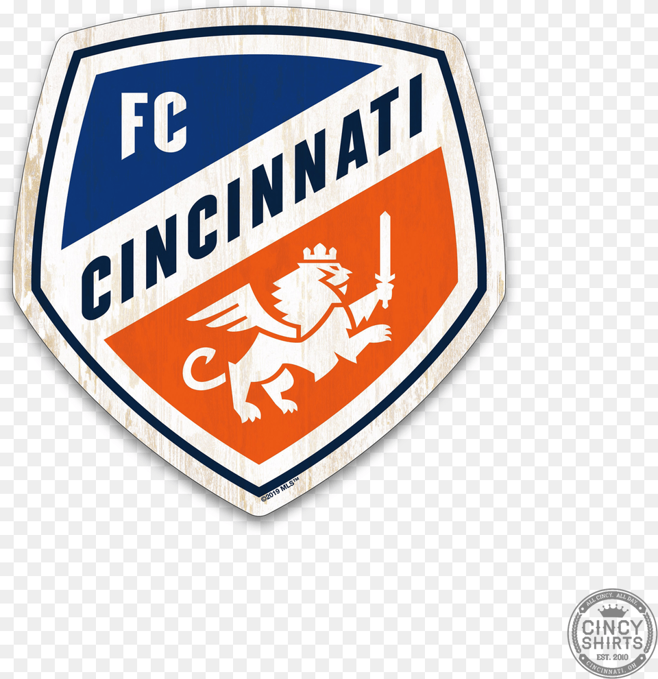 Official Fc Cincinnati Crest Logo Wood Sign Emblem, Badge, Symbol, Road Sign Png Image