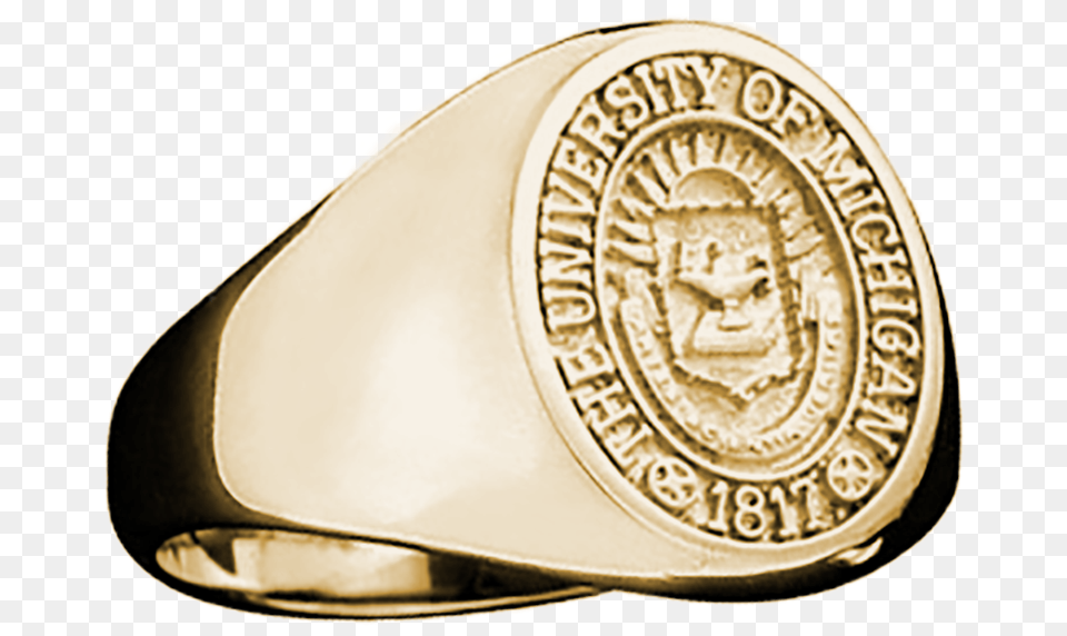 Official University Of Michigan Class Ring, Gold, Accessories, Helmet, Jewelry Png Image