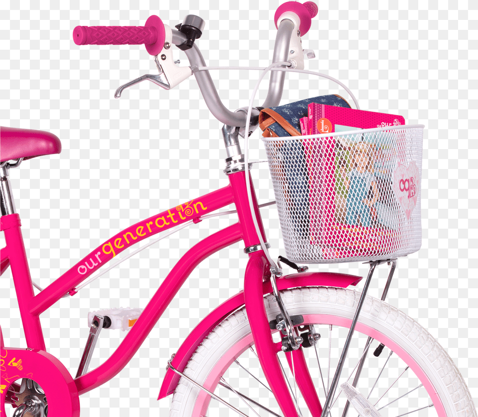 Og Bicycle For Kids Front Basket Holding Books02 Our Generation 20 Inch Bike, Transportation, Vehicle, Machine, Wheel Free Png