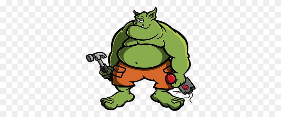 Ogre With Bat And Chain Transparent, Green, Animal, Bear, Mammal Free Png Download
