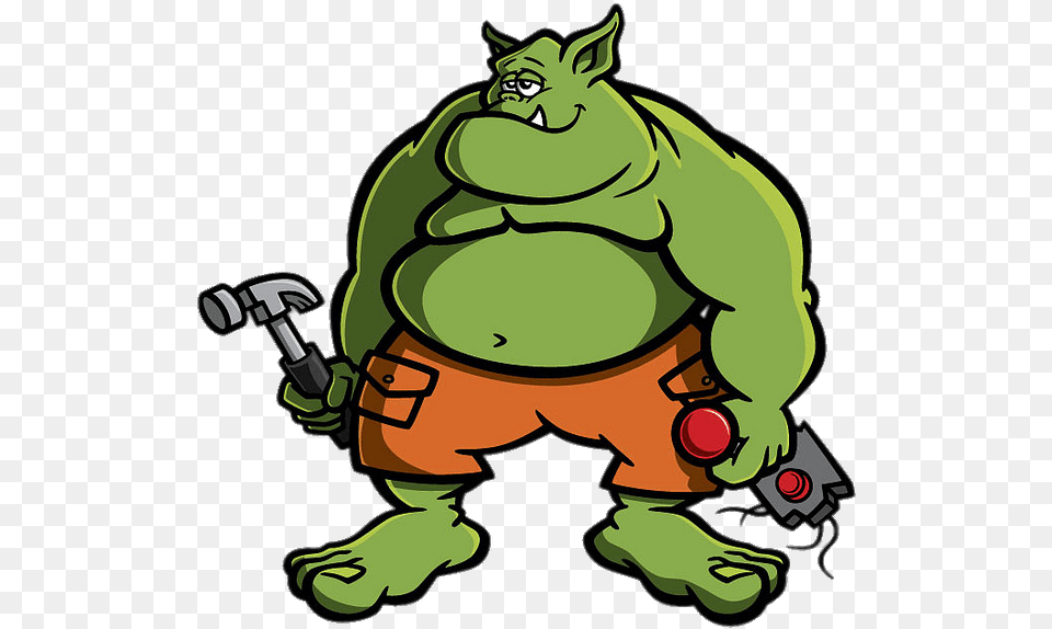Ogre With Hammer Ogre Cartoon, Green, Animal, Bear, Mammal Free Png