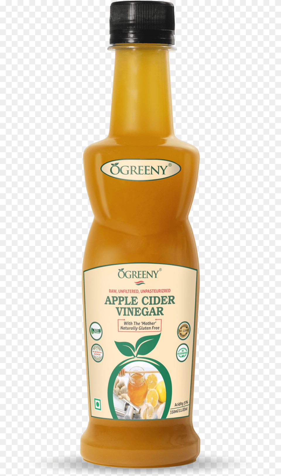 Ogreeny Apple Cider Vinegar With Mother Ogreeny Apple Cider Vinegar With Natural Honey, Beverage, Juice, Orange Juice, Bottle Png Image