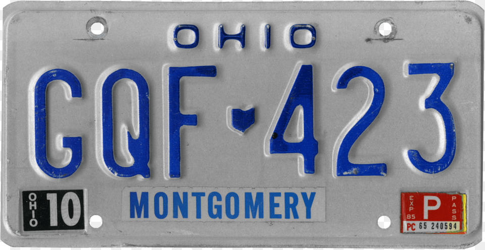 Ohio License Plate 1980 1984 Series With October 1985 Number, License Plate, Transportation, Vehicle, Text Free Transparent Png