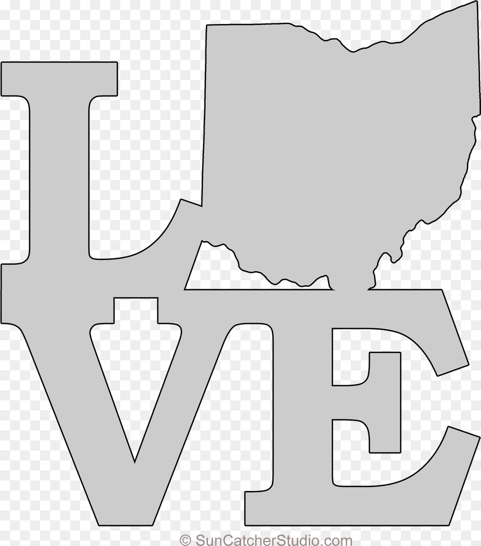 Ohio Love Map Outline Scroll Saw Pattern Shape State Pattern, Stencil, Logo, Text Png