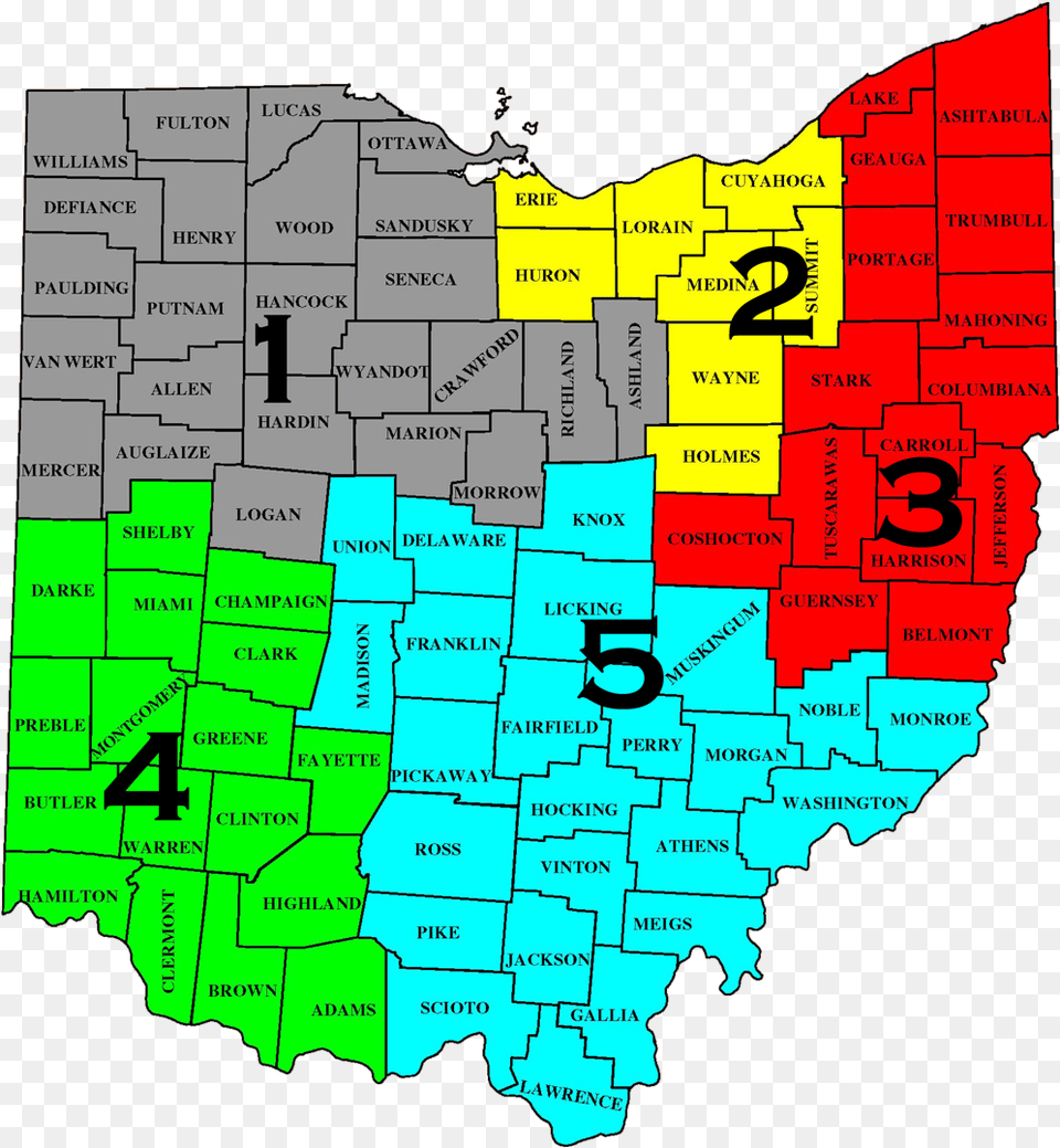 Ohio Map Full Oapff Districts, Chart, Plot, Atlas, Diagram Png Image