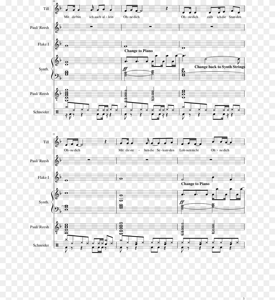 Ohne Dich Sheet Music Composed By Rammstein 3 Of 11 Rammstein Ohne Dich Piano Sheet, Gray Free Transparent Png