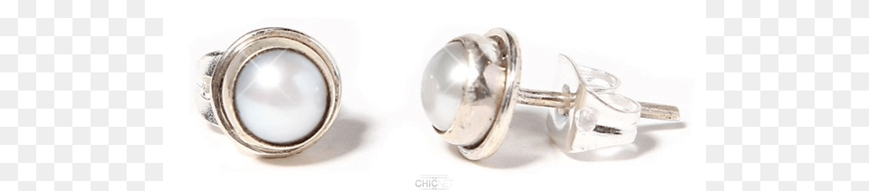 Ohrstecker Silbergrau Perle Rund 8 Mm Breiter Silberrahmen, Accessories, Earring, Jewelry, Silver Free Png
