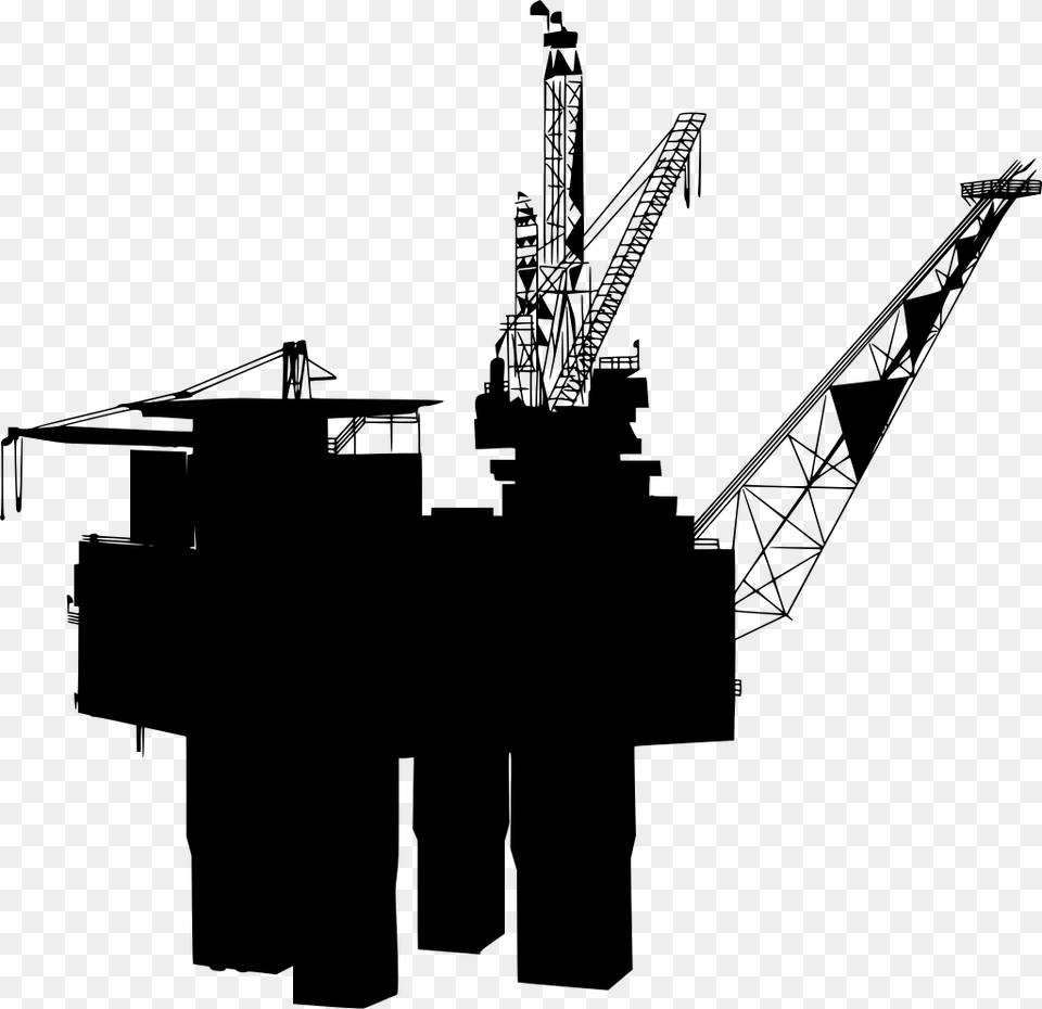 Oil And White Oil Rig In Black And White, Gray Png Image