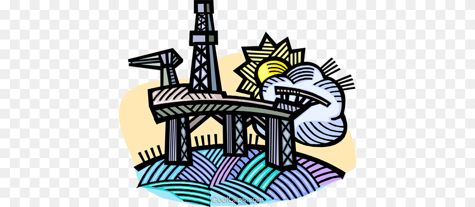 Oil Drilling Platform Royalty Vector Clip Art Illustration, Construction, Oilfield, Outdoors, Architecture Free Transparent Png