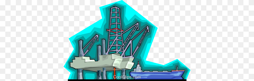 Oil Drilling Platform With Cargo Ship Royalty Vector Clip Art, Construction, Construction Crane, City, Outdoors Free Transparent Png