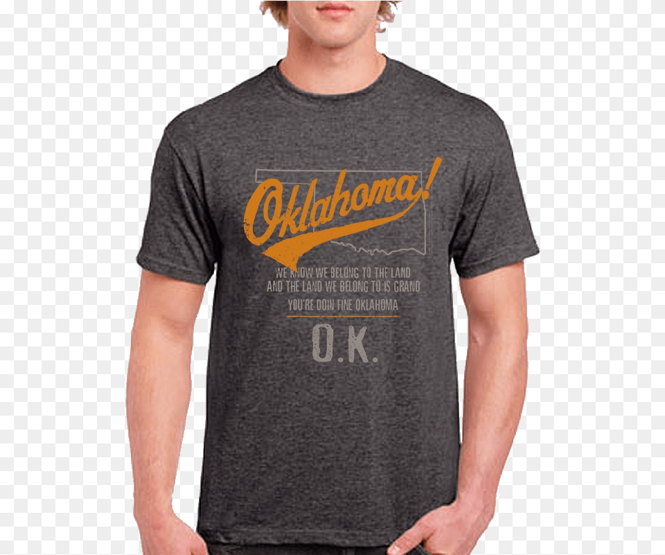 Oklahoma Unisex Heather Charcoal Map Outline Tee Gildan Dark Heather Shirt, Clothing, T-shirt Png Image