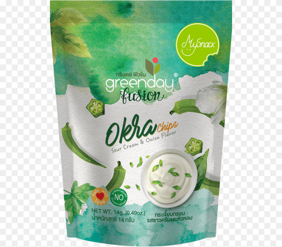 Okra Fusion Sour Cream Logo Greenday Okra, Dessert, Food, Yogurt, Produce Free Png