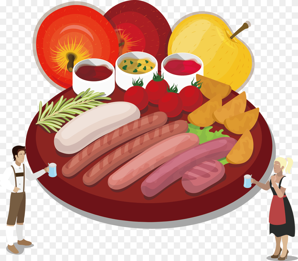 Oktoberfest Clipart Food Germany Sausage, Meal, Lunch, Dish, Person Png