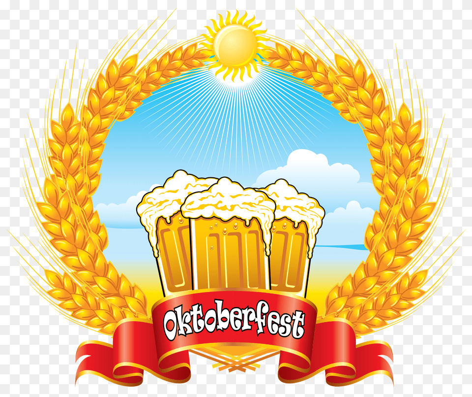 Oktoberfest Red Banner With Beer Mugs And Wheat Clipart Free Png Download