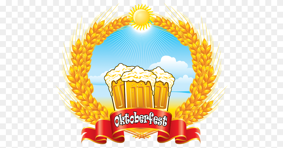 Oktoberfest Red Banner With Beer Mugs And Wheat Clipart, Birthday Cake, Cake, Cream, Dessert Png Image