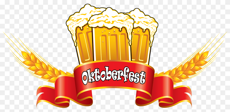 Oktoberfest Red Banner With Beer Mugs And Wheat Clipart Image, Food, Dynamite, Weapon Png