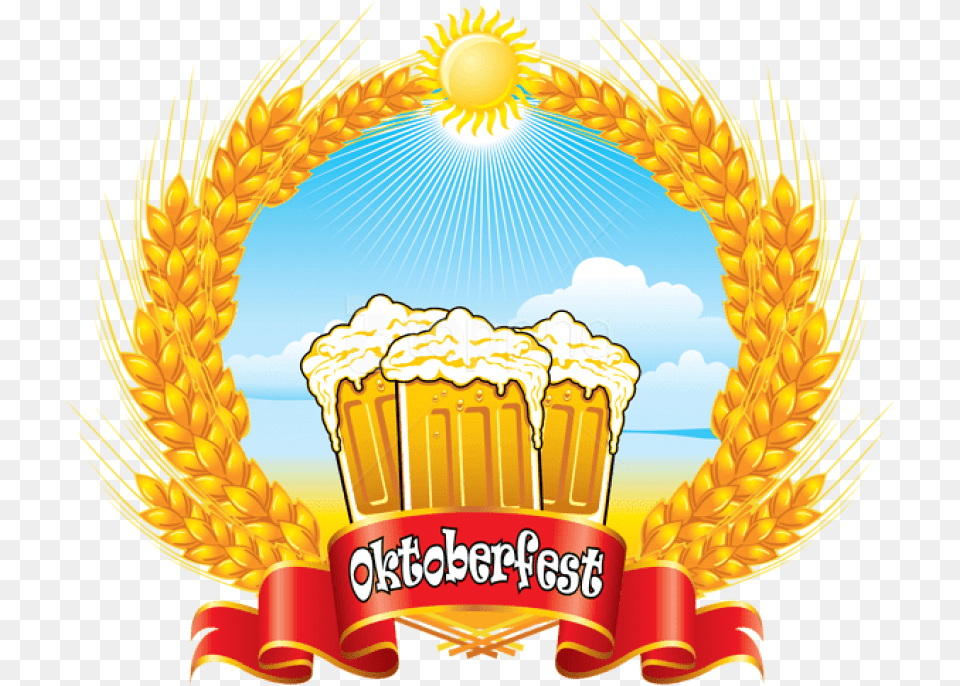 Oktoberfest Red Banner With Beer Mugs And Wheat Octoberfest Lady Clipart, Birthday Cake, Cake, Cream, Dessert Png Image