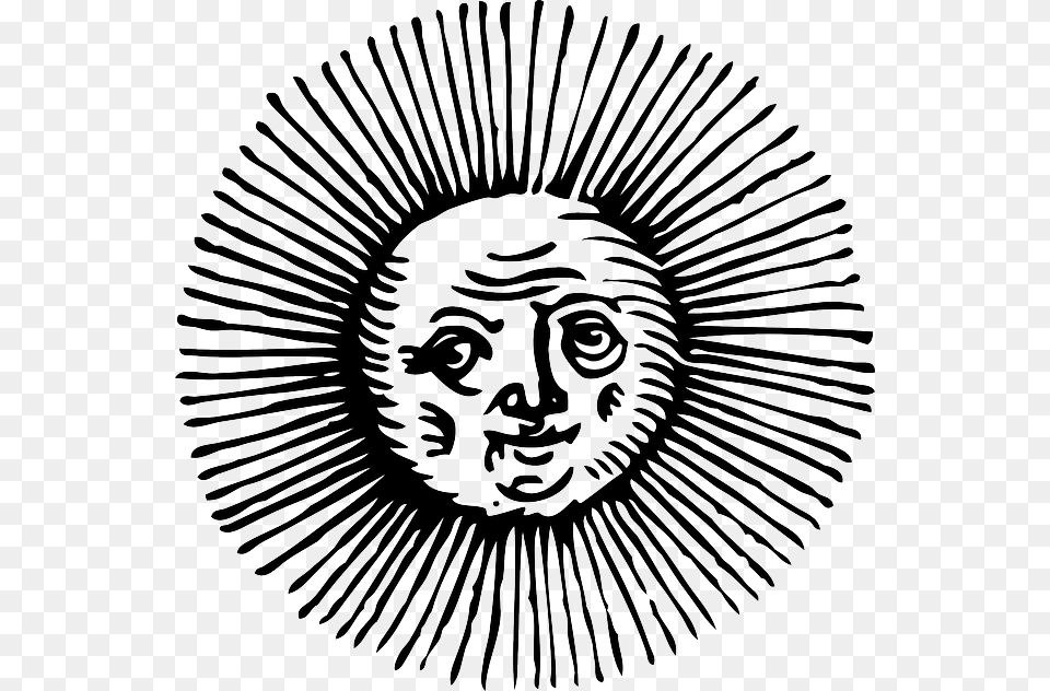 Old Black Outline Moon Face Sun White Summer Solstice Tarot Spread, Head, Person, Baby, Emblem Free Transparent Png