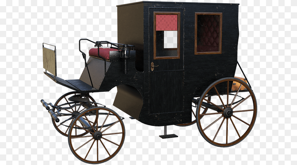 Old Carriage 3d Render Black Horse Drawn Door First Bicycle, Transportation, Vehicle, Machine, Spoke Free Transparent Png