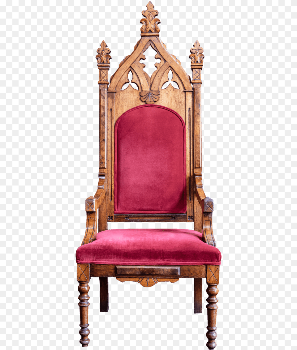 Old Chair Plush Red Chair Throne, Furniture, Armchair Png