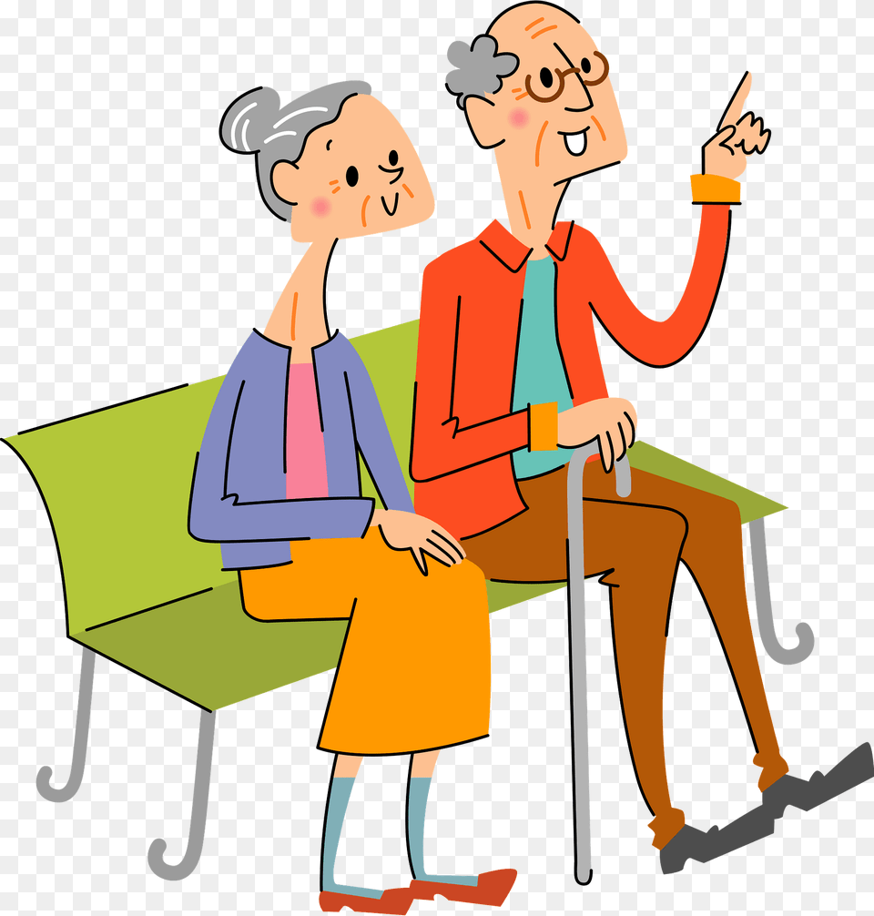 Old Couple Is Sitting On A Bench Clipart, Clothing, Coat, Person, Furniture Free Transparent Png