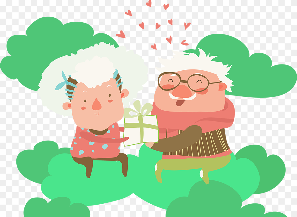 Old Couple With Gift Cartoon, People, Person, Baby, Face Png