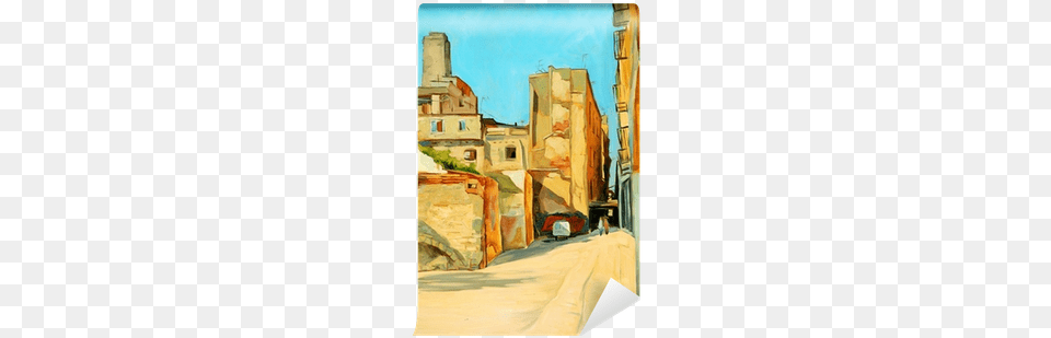 Old Court Yard In Barcelona Illustration Painting Painting, Art, City, Road, Street Png Image