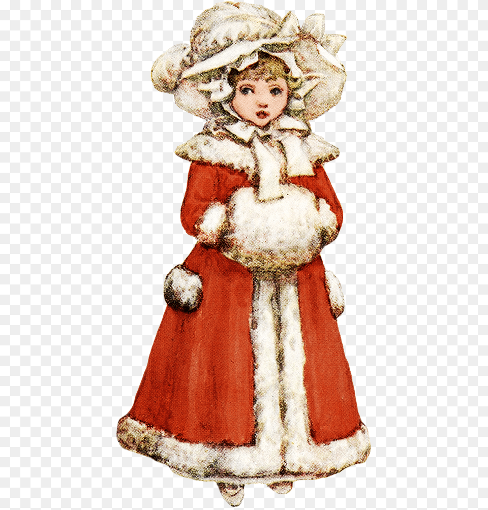 Old Drawing Of Girl In Winter Dress Vintage Christmas Girls Clipart, Clothing, Hat, Adult, Wedding Free Transparent Png
