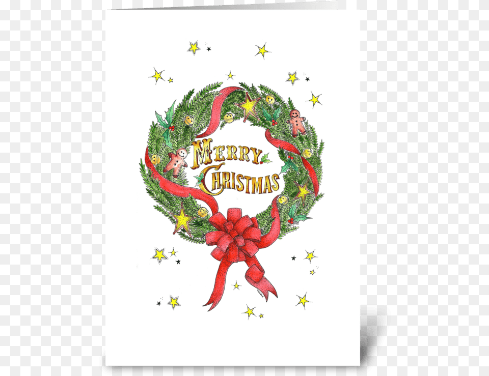 Old Fashioned Holiday Wreath Greeting Card Illustration, Person Png Image