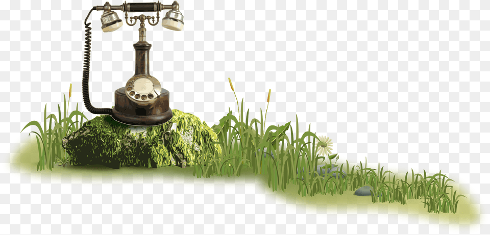 Old Fashioned Phone On Stone Clipart, Electronics, Green, Dial Telephone, Grass Free Transparent Png