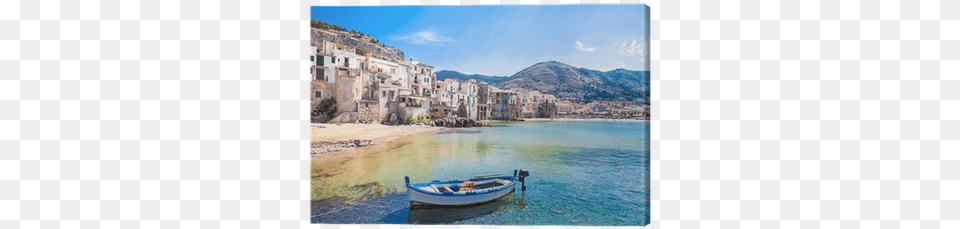 Old Harbor With Wooden Fishing Boat In Cefalu Sicily Poster Todorovic39s Beautiful Old Harbor With Wooden, Transportation, Vehicle, Scenery, Outdoors Free Png Download