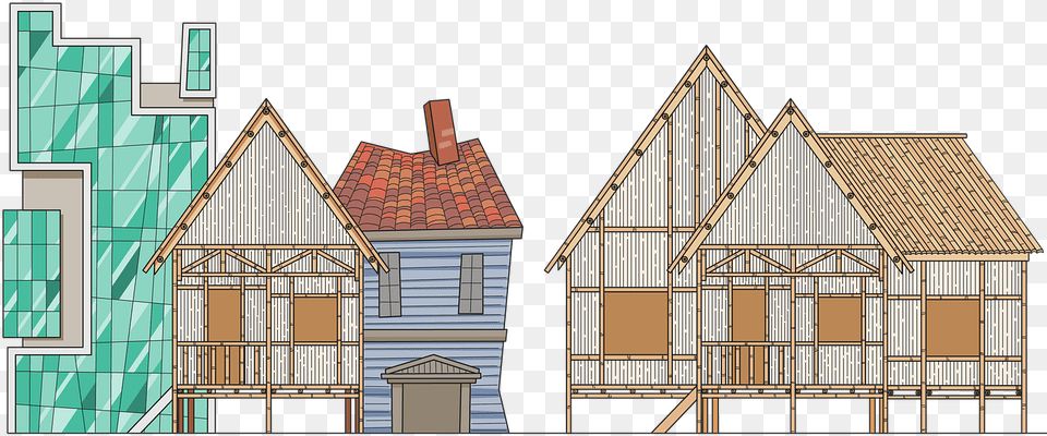 Old House New House, Architecture, Outdoors, Neighborhood, Nature Png Image