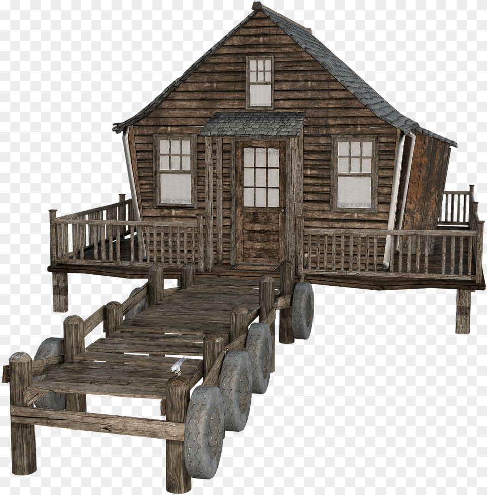 Old House Swamp Deck Tires Spooky 3d Render Lumber, Architecture, Outdoors, Rural, Hut Png