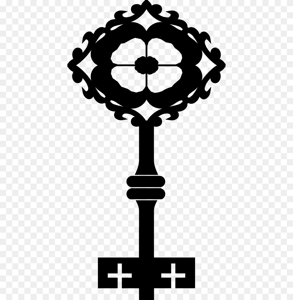 Old Key Design Like A Flower In A Rhombus Chave Antiga, Stencil, Cross, Symbol, Person Png