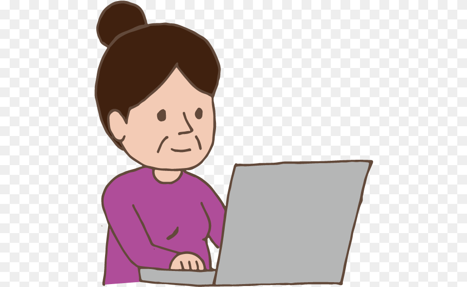 Old Lady Using Laptop Cartoon, Reading, Person, Baby, Face Free Transparent Png
