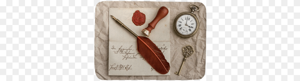 Old Letter Antique Key And Clock Vintage Ink Pen Pen, Blade, Dagger, Knife, Weapon Free Png