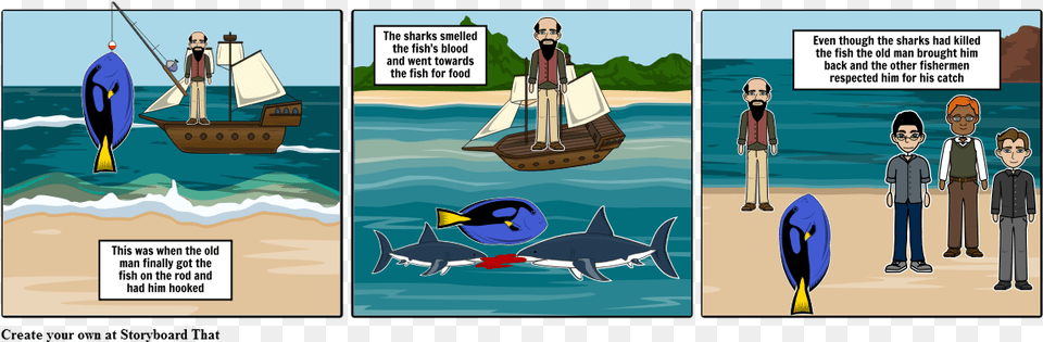 Old Man And The Sea Story Board Cartoon, Book, Comics, Publication, Person Free Transparent Png