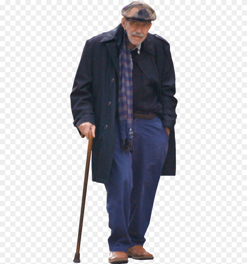 Old Man Background Image Standing Old Man, Stick, Clothing, Coat, Person Png