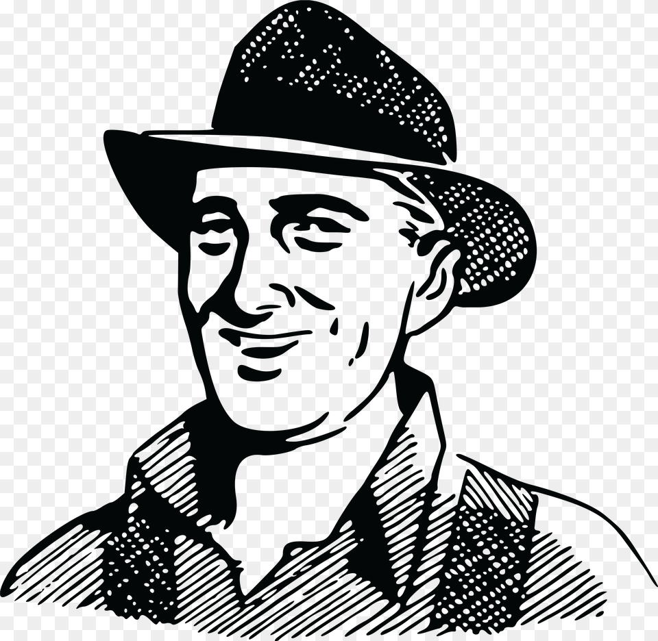 Old Man Clipart Farmer Happy Farmer Black And White, Clothing, Hat, Sun Hat, Portrait Free Png