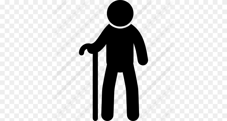 Old Man From Frontal View With A Cane, Gray Free Transparent Png