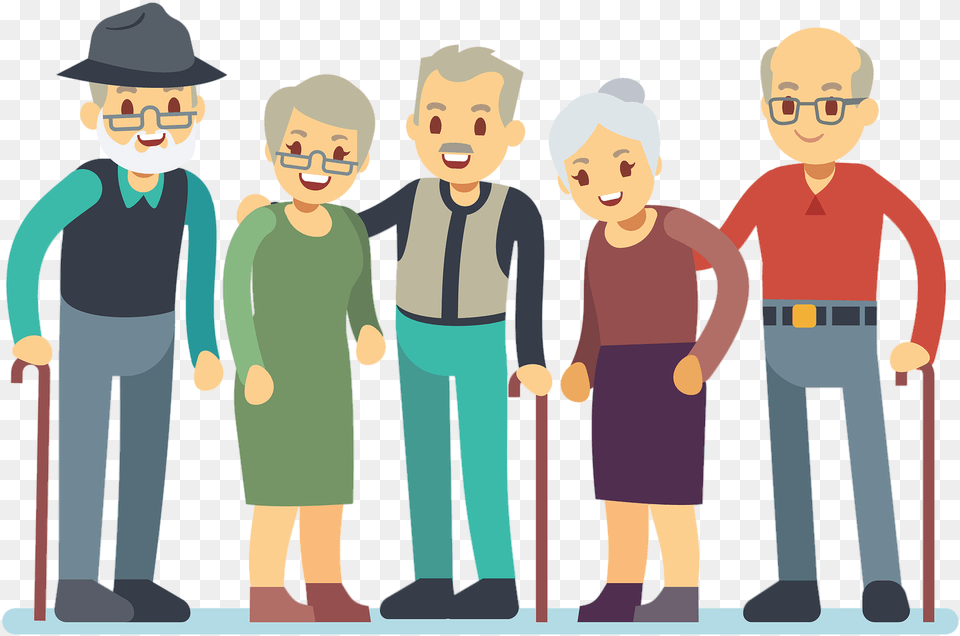 Old Man Group Cartoon Old People Vector, Walking, Baby, Boy, Child Png Image