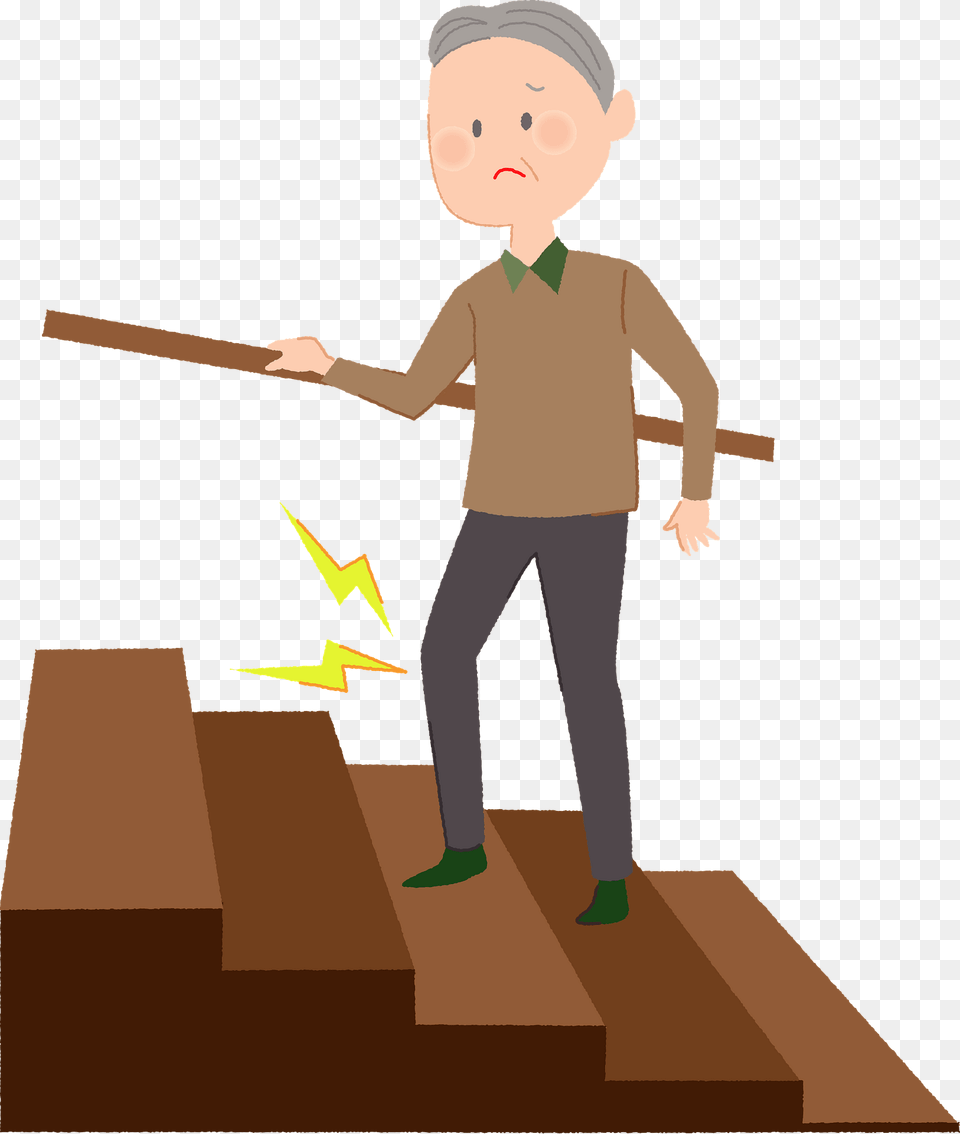 Old Man Is Having Knee Pain Clipart, Wood, Staircase, Person, Male Free Png