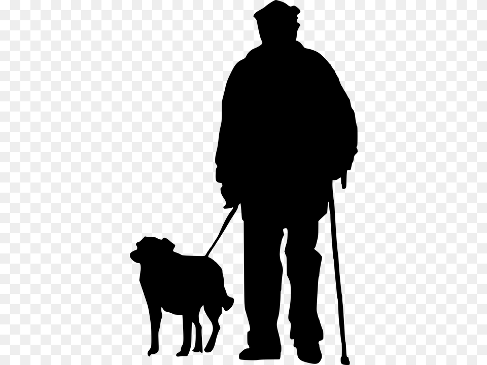 Old Man Walking Silhouette, Gray Free Transparent Png