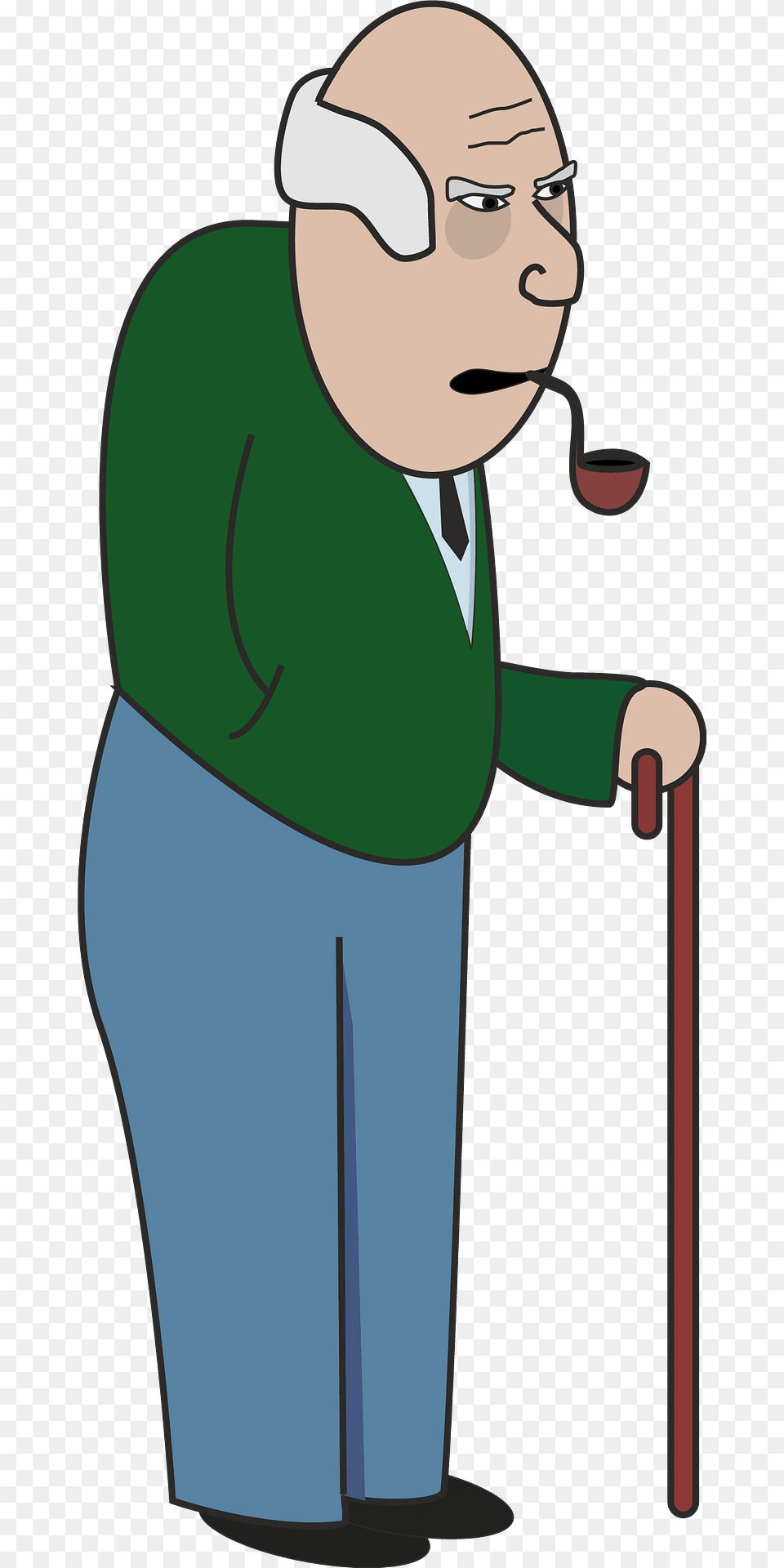 Old Man With A Cane And Smoking Pipe Clipart, Person, Face, Head, Stick Free Png