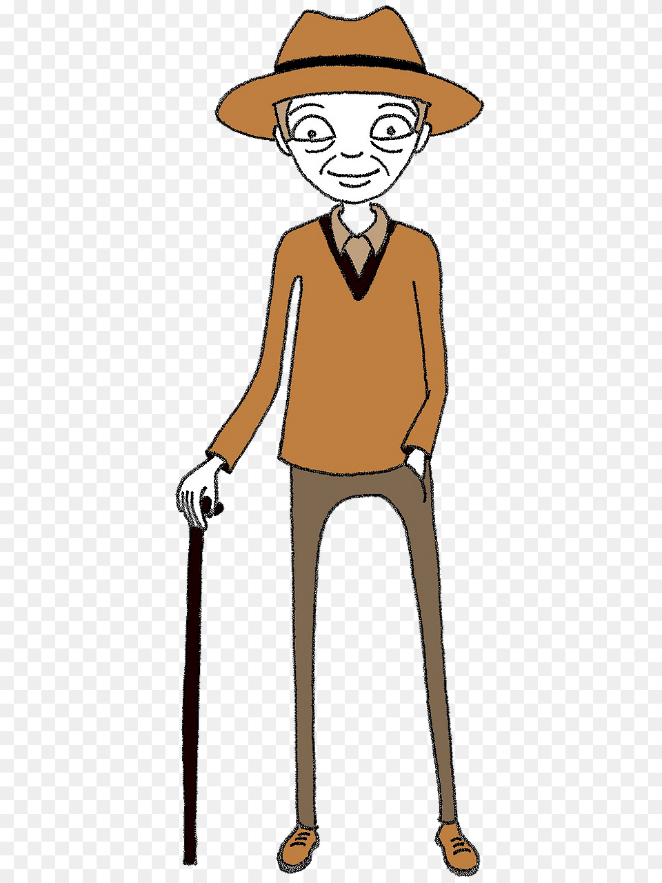 Old Man With A Cane Clipart, Clothing, Hat, Person, Stick Free Png Download