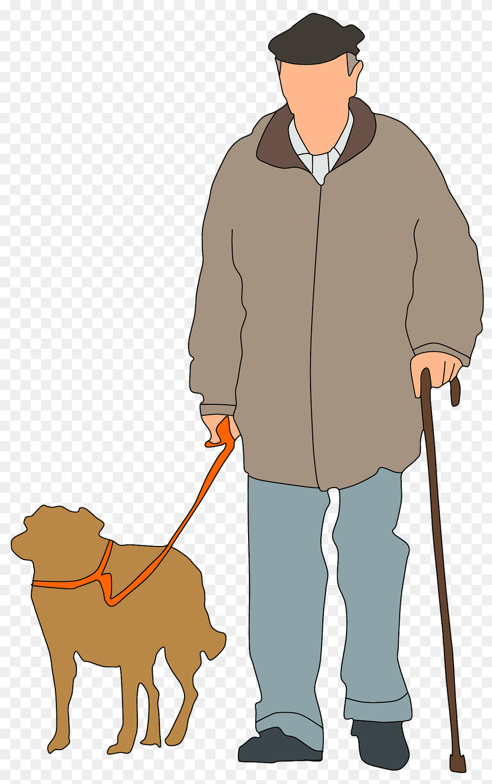 Old Man With A Doge And Cane Clipart, Adult, Male, Person, Stick Free Transparent Png