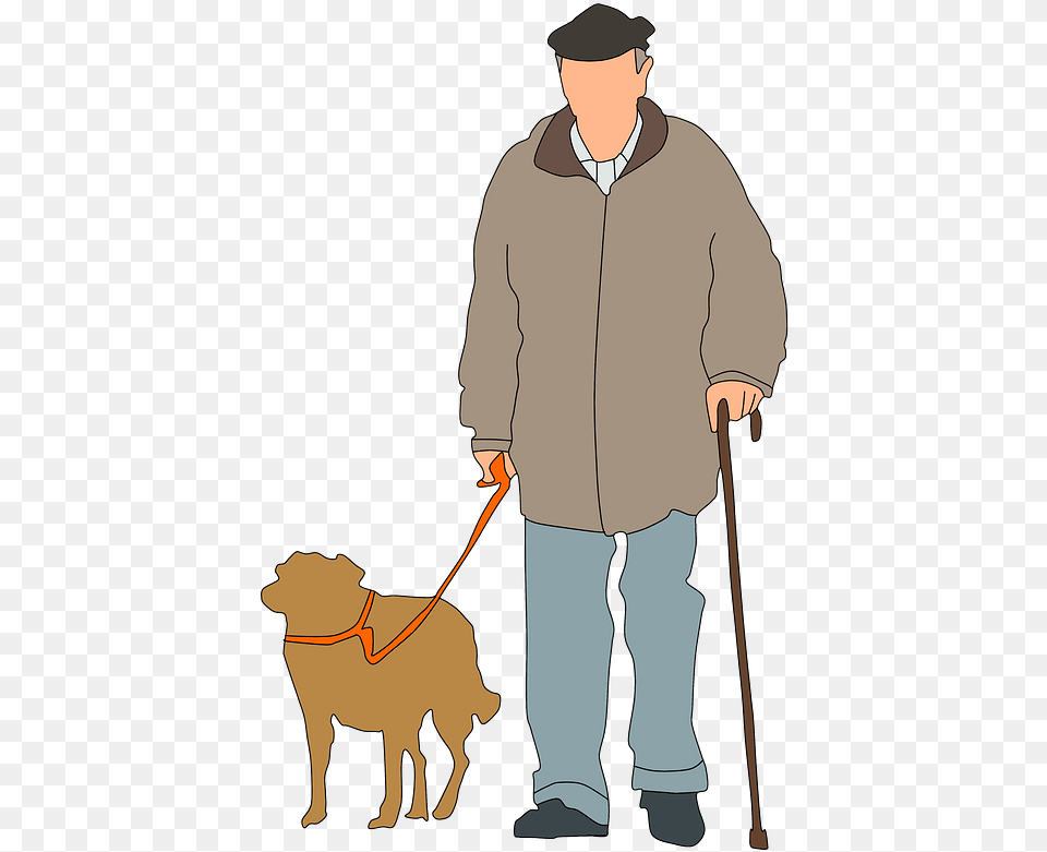 Old Man With A Doge And Cane Clipart Old Man Walking Silhouette, Adult, Male, Person, Animal Png Image