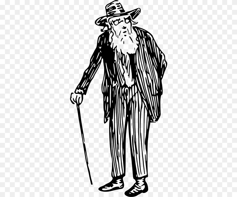 Old Man With Cane Old Man Clipart Black And White, Gray Free Png