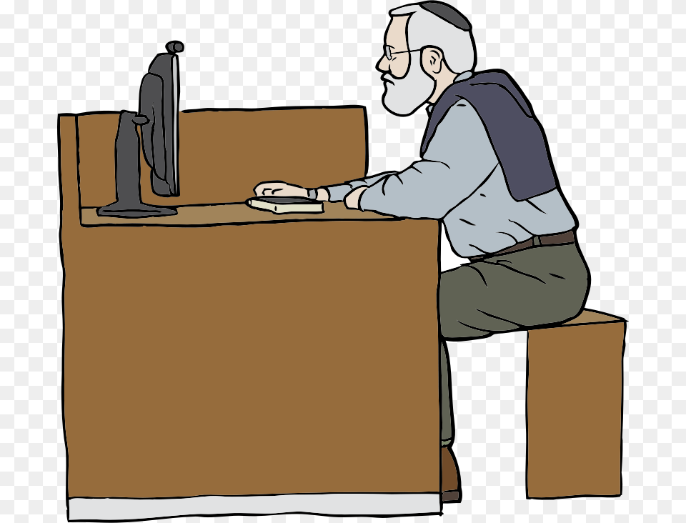 Old Man Working Clipart, Desk, Furniture, Table, Adult Png