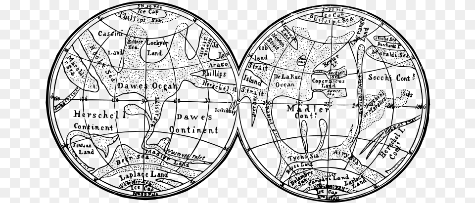 Old Mars Map Old Map Of Mars, Gray Free Png